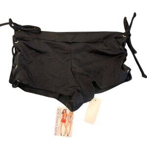 Body Language Black Lace-Up Adjustable Boy Short With Silver Grommets O/S